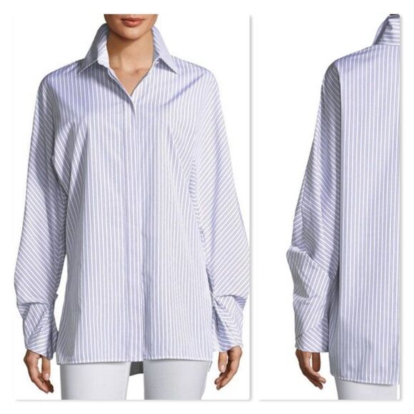 Lafayette 148 Victoria Oceanic Striped Blouse size Large - Picture 1 of 13